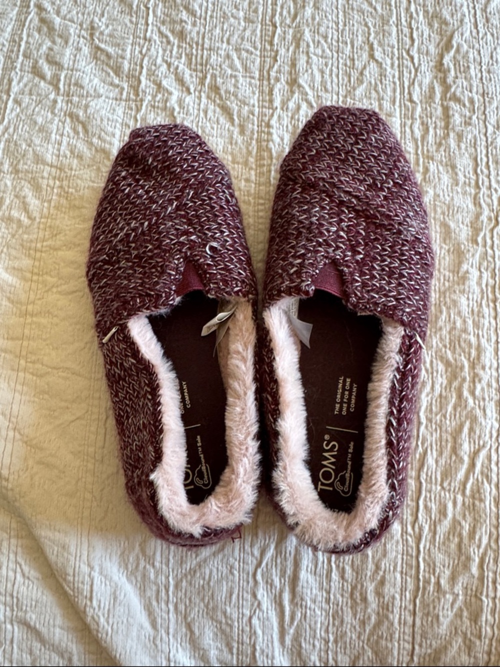 TOMS Women's Maroon Knit Slip-On Slippers with Plush Lining